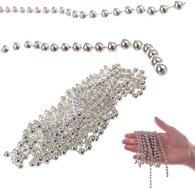 KADAX Parelslinger voor de kerstboom, kerstboom of kerstkransketting, parelketting, kerstboomketting (zilver, 5 meter)
