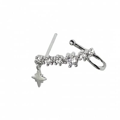 Zilveren oorbel- steker -klem-ster-linker strass-Charme Bijoux