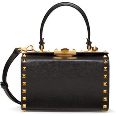 Valentino Rockstud Alcove Bandoulière Amovible Cuir Grainé Sac Boîte Sacs à Main Femme Noir WW2B0J73WAX0NO Basic Set (Bag+Dust Bag) black