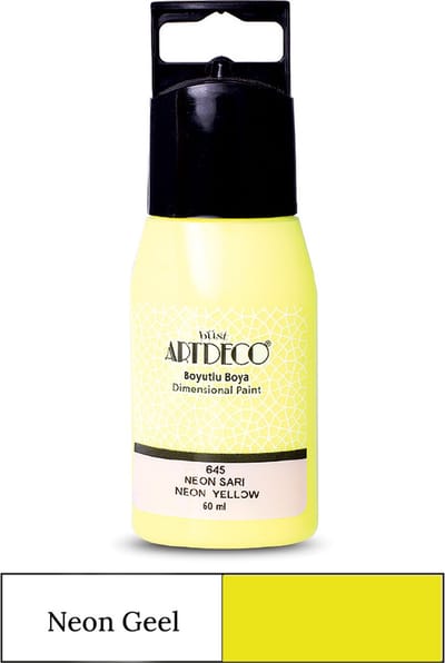 Artdeco Neon Dimensional Paint, Relief Paint, Dimensional Fabric Paint, 3D Liner - 3D Verf - 3D Paint, Textuurschilderen, Reliëf Schilderen, Metallic Kleuren - Stof, Glas, Keramiek, Karton, Metaal, Papier, Steen - 50 ml- Neon Geel