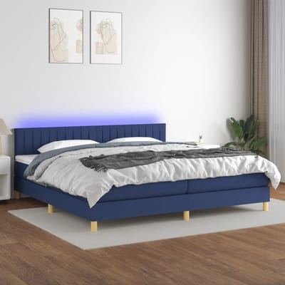vidaXL - Boxspring - met - matras - en - LED - stof - blauw - 200x200 - cm
