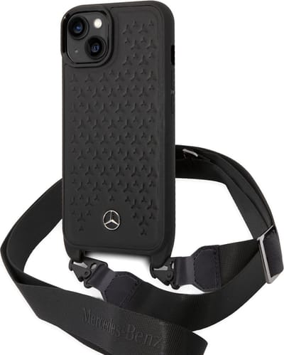 Mercedes-Benz Echt Leer Back Cover Telefoonhoesje voor Apple iPhone 14 - Bescherm je Telefoon, Zwart.