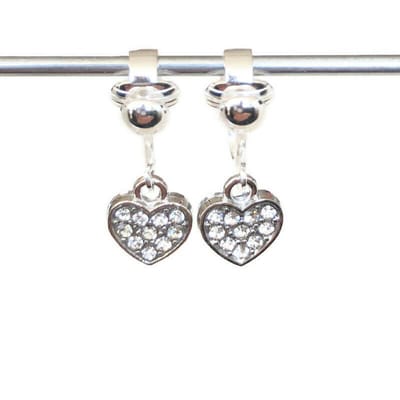 Clip Oorbellen Kinderen - Oorclips - Verzilverd - Glitterhartjes - Kleurloos - Hangoorbellen - MNQ bijoux