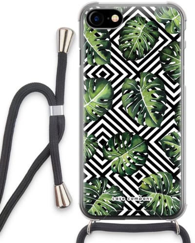 Case Company® - Hoesje met koord geschikt voor iPhone SE 2020 hoesje met Koord - Geometrische jungle - Telefoonhoesje met Zwart Koord - Bescherming aan alle Kanten en Over de Schermrand