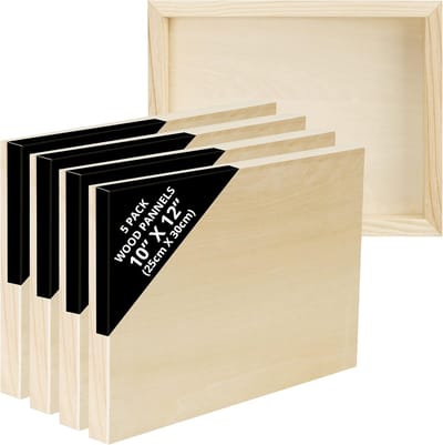 Famanu – Houten canvas schilderborden set van 5 (25x30 cm) – natuurlijk hout – voor mixed media & verfgieten