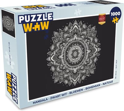Puzzel Mandala - Zwart wit - Bloemen - Bohemian - Natuur - Legpuzzel - Puzzel 1000 stukjes volwassenen
