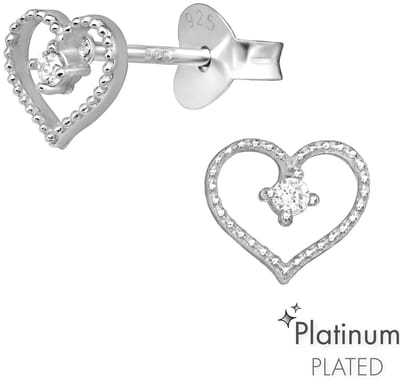Joy|S - Zilveren hartje oorbellen - platinum plated - 6.5 x 5.5 mm - zirkonia - elegante hartjes oorknopjes