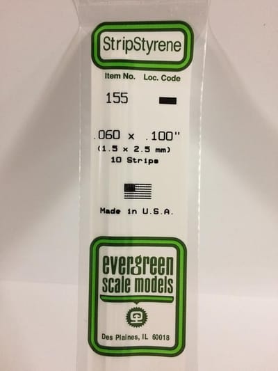 Evergreen Modelbouwdecoratie - 155 Strip 1,5mmX2,5mmX35cm -10 stuks Styreen