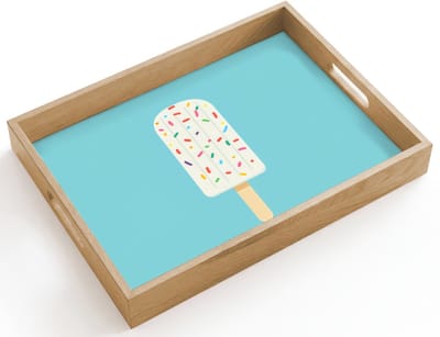 Dienblad hout 40x30 cm - Schootdienblad - Ijsje - Stokje - Sprinkles - Lichtblauw - Borrelplank rechthoek - Plateau dienbladen