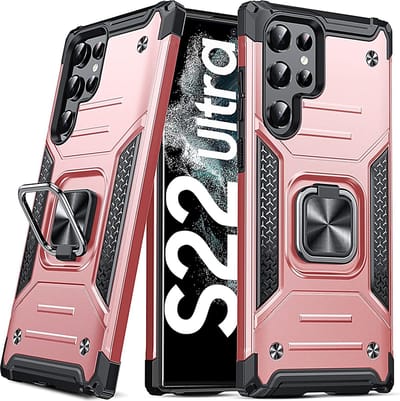 Hoesje Geschikt Voor Samsung Galaxy S22 Ultra Hoesje Heavy Duty Armor Hoesje Rose Goud - Galaxy S22 Ultra Case Kickstand Ring cover met Magnetisch Auto Mount