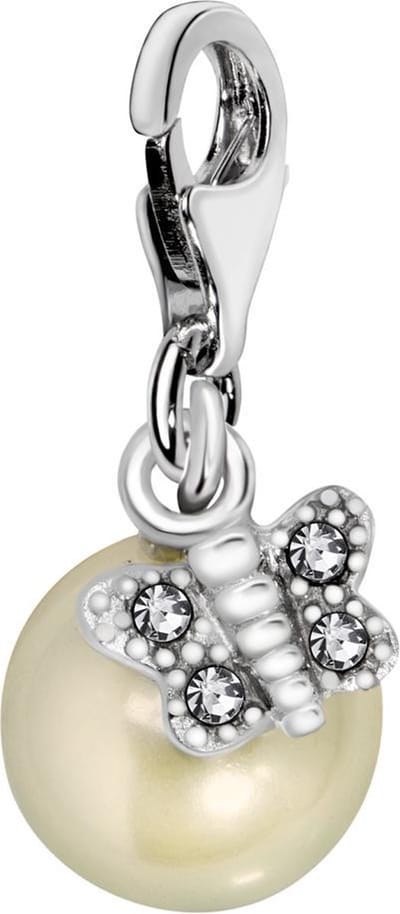 Quiges – 925 - Zilver – Charm - Bedel - Hanger - Kunst Parel met Vlinder - met – sterling - zilver - karabijnslot - geschikt - voor - Bedelarmband HC334
