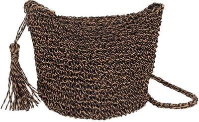 Schoudertas dames - Crossbody tas - Gevlochten papierstro - Zwart-naturel