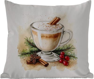 Buitenkussen - Winter - Koffie - Warm - Decoratie - 45x45 cm - Weerbestendig