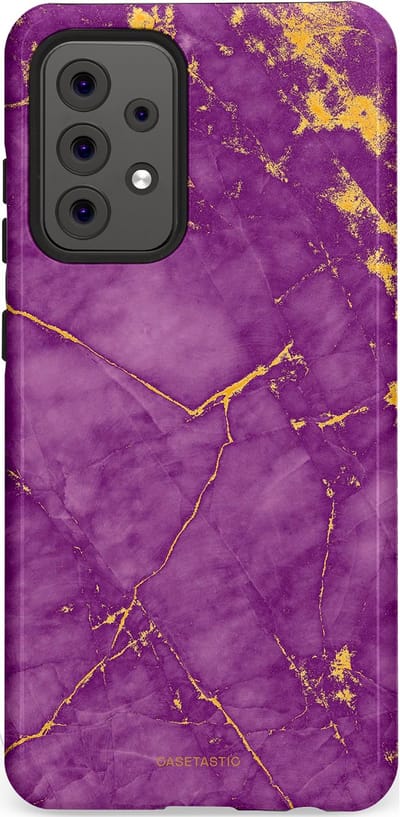 Casetastic hoesje geschikt voor Samsung Galaxy A52 (2021) 5G / Samsung Galaxy A52 (2021) 4G - Dubbellaagse bescherming - Paarse Marmer - Fashion Case - Lavendel Goud