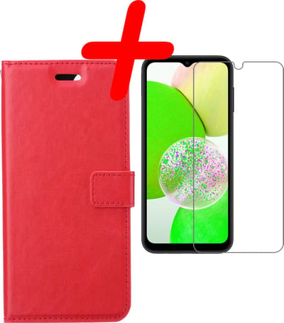 Hoesje Met Screenprotector - Geschikt voor Samsung Galaxy A14 - Luxe Pasjeshouder - Bookcase Portemonee - Flip Case - Kunstleer Book Case - Flipcase - Book Cover - Walletcase - Portemonneehoes - Rood
