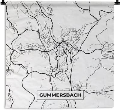 Wandkleed - Wanddoek - Plattegrond - Kaart - Gummersbach - Stadskaart - 180x180 cm - Wandtapijt