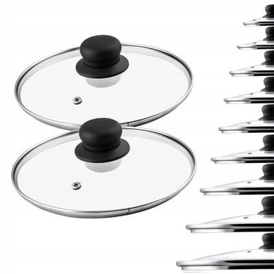 KADAX Glazen dekselset, pannendeksel van glas, diameter 14 - 30 cm, hittebestendig deksel voor pan, pannendeksel met handvat van kunststof, universeel deksel (2 x 22 cm)