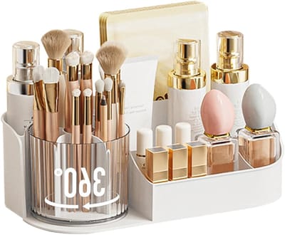 360° Draaibare Makeup Organizer voor Make-up, Huidverzorging en Parfum - Ideaal voor Slaapkamer en Badkamer (Wit, 1 Laag)