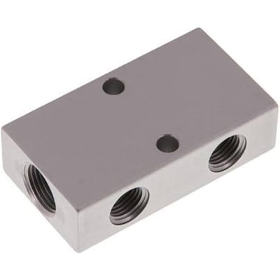 2xG 3/8'' x 4xG 1/4'' Aluminium Verdeelblok Dubbelzijdig 16 Bar - FL2-F-A-038G-014G-4MD
