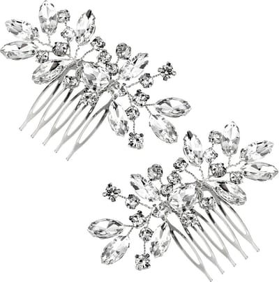 2x Bruidshaarclips met Strass en Kristallen - Zilveren Bruiloft Haaraccessoires