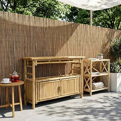 vidaXL - Wandtafel - met - plank - met - opslag - Naturel - 110 - x - 35 - x - 75 - cm - Bamboe