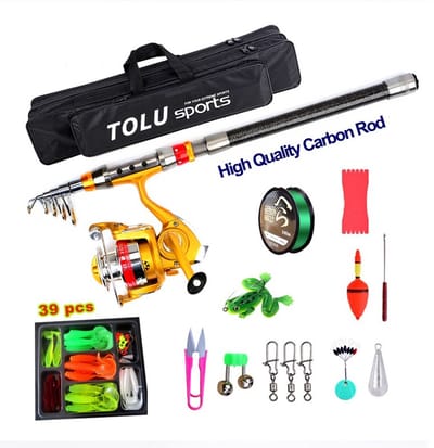 Woegel Vishengel Set Compleet – Hengelset met Werpmolen en 50m Vislijn – Visset met Vishengel van 2,1 Meter Inschuifbaar – Inclusief Visspullen & Hengelsport Accessoires - Complete Vis Set