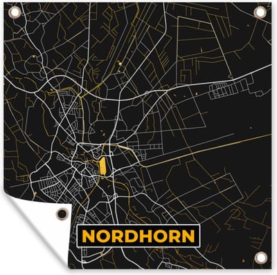 Tuin poster Nordhorn - Goud - Stadskaart - Plattegrond - Kaart - Duitsland - 200x200 cm - Tuindoek