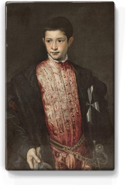 Portret van Ranuccio Farnese - Titiaan - 19,5 x 30 cm - Niet van echt te onderscheiden schilderijtje op hout - Mooier dan een print op canvas - Laqueprint.