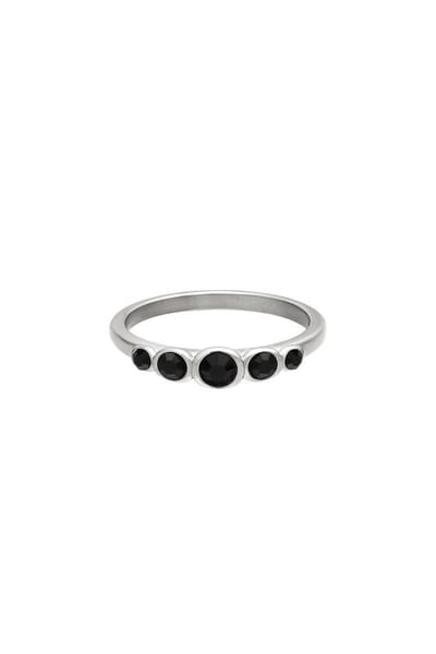 Ring - steentjes - 18 # - RVS - zwart - zilver - cadeau tip
