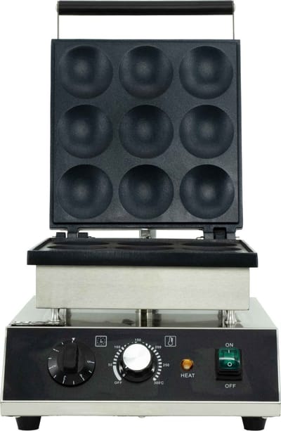 HCB® - Professionele Electrische Poffertjesmaker - 9st - 230V - RVS / INOX poffertjespan electrisch - Poffertjesbakplaat - 37x30x24.5 cm (DxBxH) - 7 kg - 8523