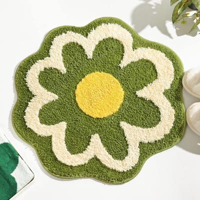 SnelShoppen - Groene Bloemvormige Antislip Badmat 60x60 cm - Wateropnemend en Wasbaar Badkamerkleed - Schattig Ronde Pluizige Tapijt voor Badkamer, To
