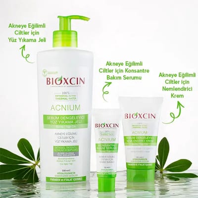 Bioxcin Acnium Set - voor Problematische Huid - Face Washing Gel 500ml- Bioxsine Acnium Sebum Regulating Moisturizing Cream 50ml - Bioxsine Acnium Concentrated Spot Gel 15ml - bioxcin-Acnium- Herbal- Bio -Gezichtsverzorging - Huidverzorging