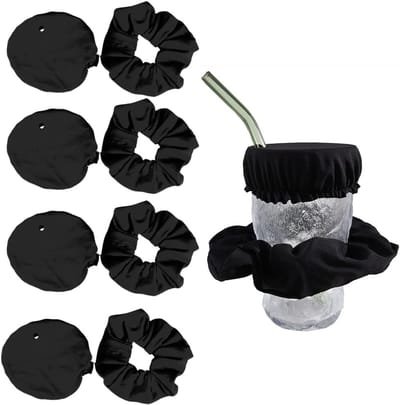 4 stuks Drinkcover - Drinkbeschermer met scrunchie - Scrunchie - Universele flexibele bekerdeksels - Festival Drink Cover - Strikte Cap - drankbeschermer - Geschikt voor gebruik in bars en buiten - Zwart