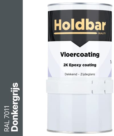 Holdbar Vloercoating Donkergrijs (RAL 7011) 1 kg - Vloerverf - Alle kleuren - Voor Binnen en Buiten - Slijtvast - UV-bestendig - Gemakkelijk te reinigen - 2 Componenten Verf