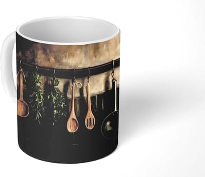 Mok - Koffiemok - Keukengerei - Rustiek - Tegels - Kruiden - Mokken - 350 ML - Beker - Koffiemokken - Theemok