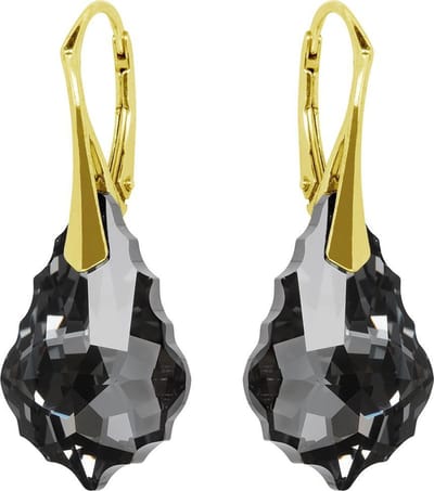 DBD - Goud Vergulde Zilveren Oorbellen - Swarovski Kristal Elements - Barok - Grijs Zwart - 22MM - Anti Allergisch