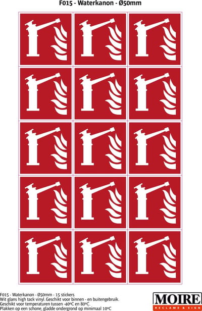 Pictogram sticker 75 stuks F015 - Waterkanon - 50x50mm - 15 stickers op 1 vel