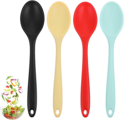 4 stuks kooklepels, siliconen, klein, antiaanbaklaag, roerlepel, kleurrijk voor bakken en roeren, 20 x 3,6 cm, siliconen baklepel, kleine siliconen lepel voor koken, bakken, roeren