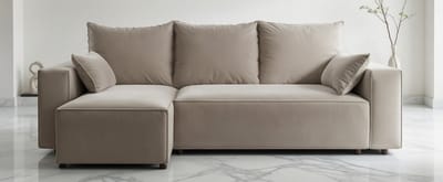 Tobi Luxe Hoekbank met Slaapfunctie en Opbergruimte – Universele L-vorm Slaapbank met Bedlade – 246 x 145 cm – 3-Zits – Cappuccino Beige (Velo 623) House&Garden