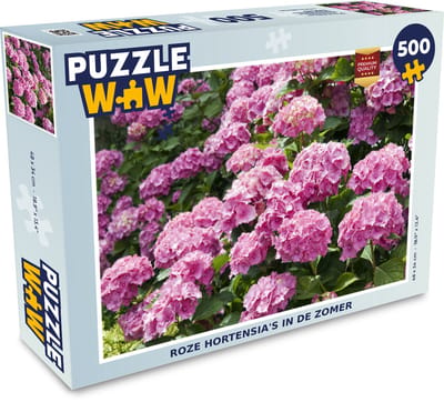Puzzel roze hortensia's in de zomer - Legpuzzel - Puzzel 500 stukjes