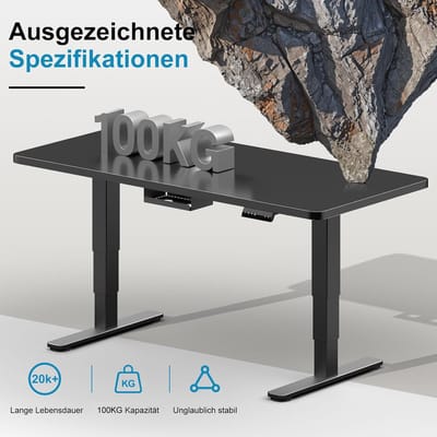 Premium 3-Niveau Elektrisch Zit-Sta Bureauframe 100–165 cm Breedte, 60–125 cm Hoogteverstelling met Dubbele Motoren & 3 Memory Functies – Heavy Duty Stalen Constructie