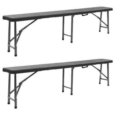 vidaXL - Tuinbanken - inklapbaar - 2 - st - 180 - cm - HDPE - zwart