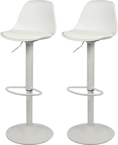 "UGO" Barkruk met mat wit kunstleren kussen 42×38×H81/102 cm
