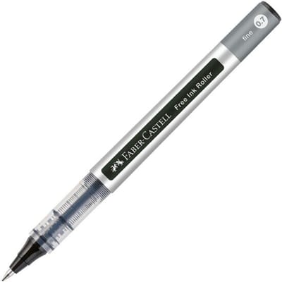 Faber Castell rollerbalpen Free Ink Fine, schrijfkleur zwart, lijndikte 0,7 mm, met transparante houder en metalen clip, gerecycled kunststof, 1 stuk