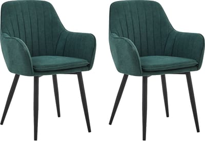 Colenis® - Lavinia Eetkamerstoel - Set Van 2 - Groen - Linnen Stof - Industrieel - Met armleuning
