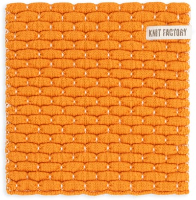 Knit Factory Gebreide Onderzetter Block - Pannenonderzetter - Hittebestendig - Onderlegger pannen - Tafel onderzetter - Opvouwbaar - Ecru/Orange - 20x20 cm - 1 stuk verpakt