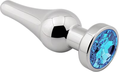 Cupitoys® Metalen buttplug - Zilver - Diamant blauw - Taps - Large - Sex toys voor vrouwen - Sex toys voor mannen - Buttplugs