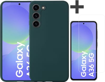 Hoesje geschikt voor Samsung Galaxy A36 hoesje zacht siliconen met gehard glas Screenprotector- Arara backcover - Pine Groen