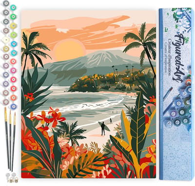 Figured'Art Schilderen op Nummer Volwassenen canvas Tropisch strand- Handwerk acrylverf Kit DIY Compleet - 40x50cm zonder frame