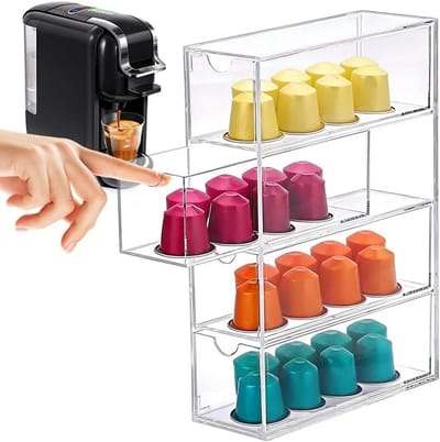 Transparante Capsule Opbergtray voor Koffiecapsules - Acryl Opbergdoos met Laden, Stapelbare Organizer voor Koffie, Suiker, Kantoorbenodigdheden en Sieraden